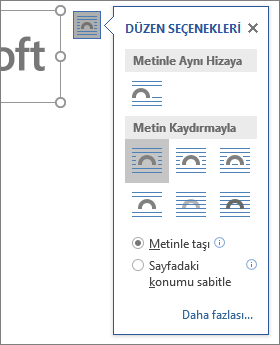 Metnin, eklediğiniz resmin çevresinde nasıl kaydırılacağını seçmek için düzen seçeneklerine tıklayın.