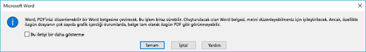 WordWord, açtığınız PDF dosyasını yeniden akıtmayı deneyeceğini onaylar.