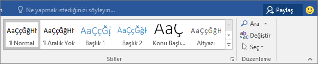 Giriş sekmesindeki Stiller galerisi