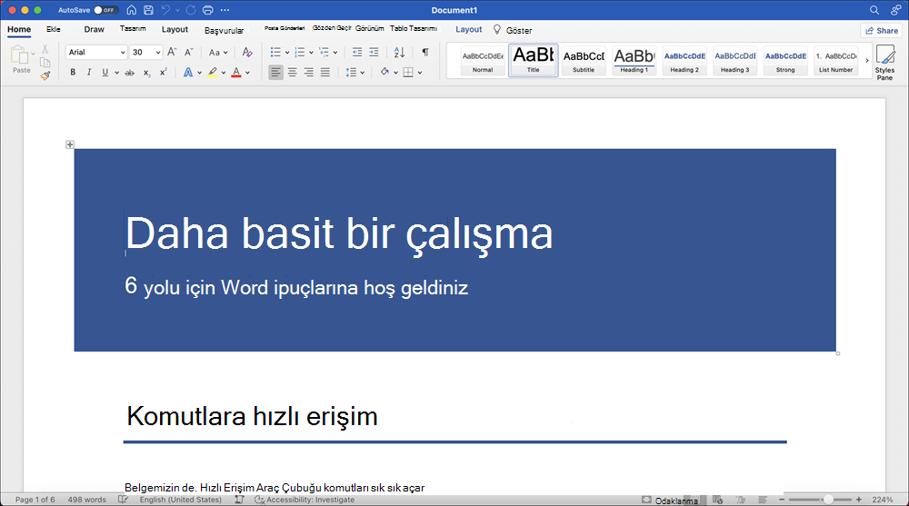 Tura Katılın şablonunun açık olduğu Mac için Word 2021 penceresi