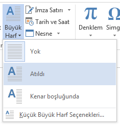 Büyük Harf menüsünde, Metin İçinde seçeneğini belirleyin.