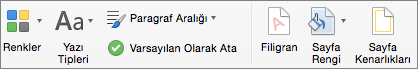 Tasarım sekmesindeki tema özelleştirme seçenekleri