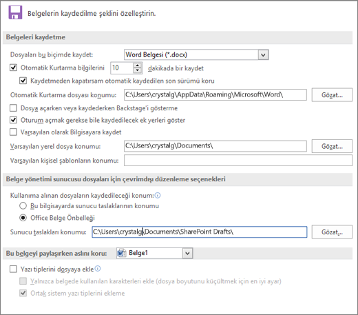 Word 2016Word 2016 Save options
