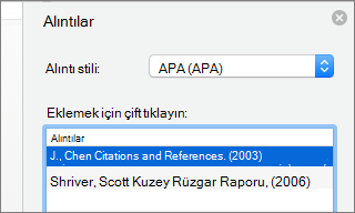 Alıntıların listesinin bulunduğu alıntılar bölmesi.