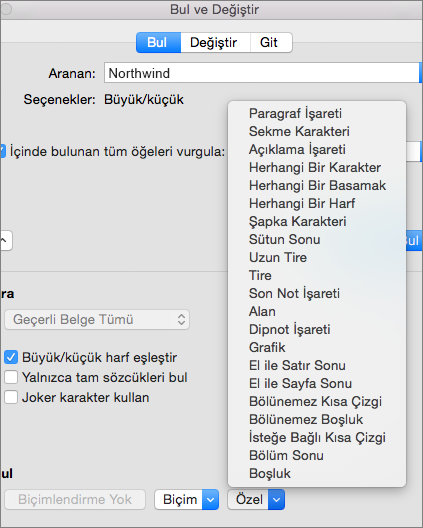 Özel karakterleri bulma