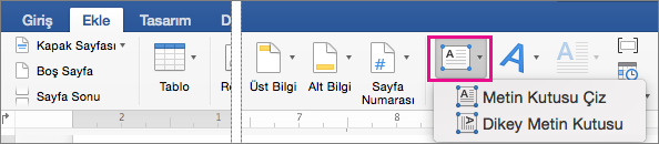 Ekle sekmesinde Metin Kutusu vurgulanır.