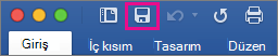 The Save icon is highlighted on the ribbon in Mac için Word 2016Mac için Word 2016.