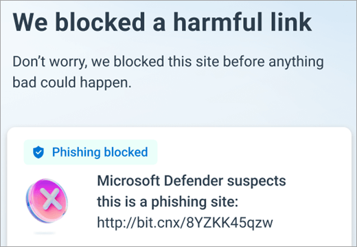 Microsoft DefenderMicrosoft Defender, Android cihazda zararlı bir bağlantıyı engelledi.