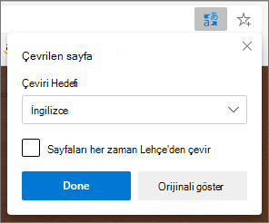 Çevirinin durumunu gösteren Microsoft Çeviri paneli.