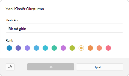 Klasör oluştur iletişim kutusunun ekran görüntüsü