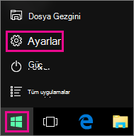 Windows 10’da Başlat’tan Ayarlar’a girme