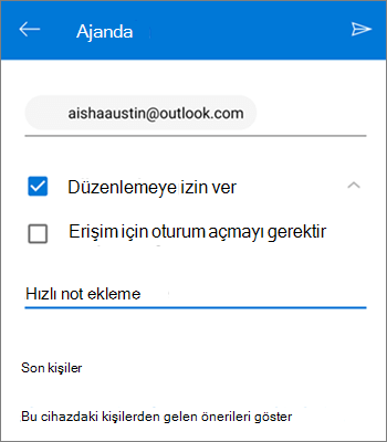 Android için OneDrive'dan kişileri dosya paylaşmaya davet etme simgesinin ekran görüntüsü