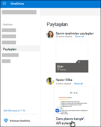 OneDrive Paylaşılan klasörler