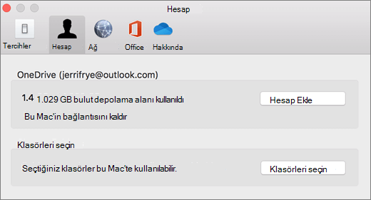 Mac'teki OneDrive tercihlerinde hesap eklemenin ekran görüntüsü