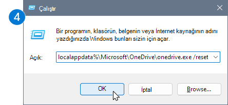 Sıfırlama komutlarıyla Çalıştır iletişim kutusunu gösteren simge