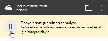 OneDrive duraklatıldı düğmesi