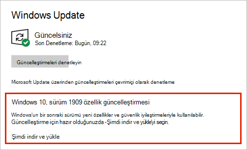 Windows UpdateWindows Update  özellik güncelleştirmesi yerini gösteriyor