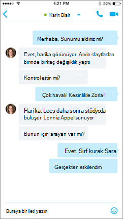 iOS için Skype Kurumsal görüşme ekranı