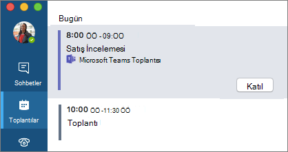 Toplantılar sekmesinde Teams toplantısı