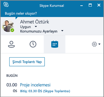 Skype Kurumsal penceresindeki Toplantılar sekmesinin ekran görüntüsü.