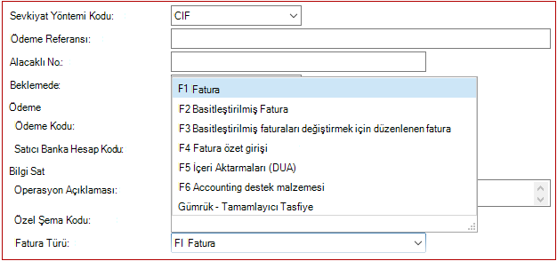 Yeni satınalma faturası türü Gümrük Tamamlama Tasfiyesi