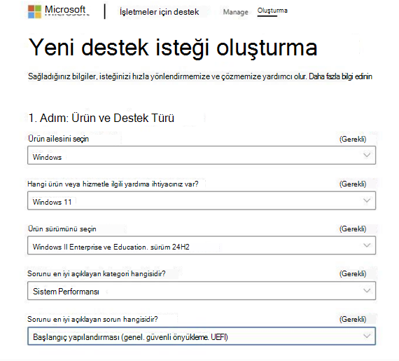 Yeni bir destek isteği oluşturun