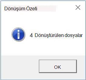 Dönüştürme Özeti iletişim kutusunun ekran görüntüsü