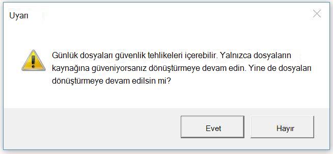 Uyarının ekran görüntüsü