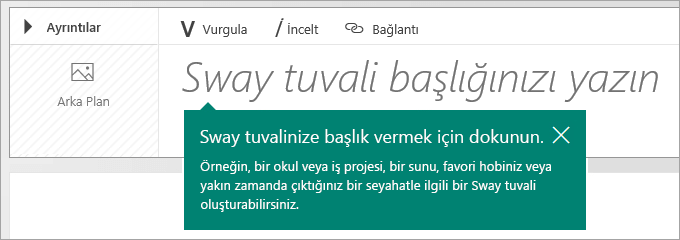 Sway içerik akışında başlık istemi