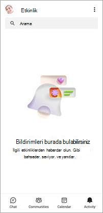 Teams ücretsiz mobil Etkinlik ekranının ekran görüntüsü