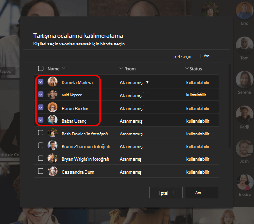Tartışma odalarına kişi atamayı gösteren resim