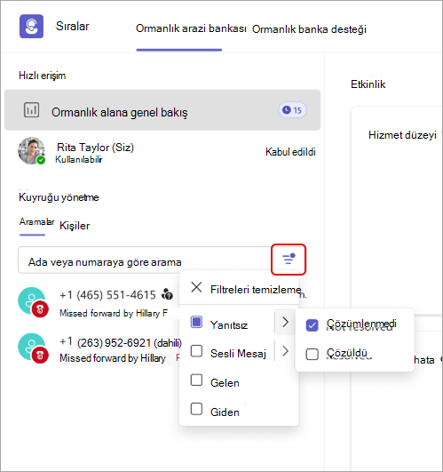 TQueuesSıralar uygulamasında arama filtresi ayrıntılarını gösteren ekran görüntüsü.
