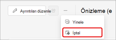 Teams etkinliğini iptal etme işleminin ekran görüntüsü