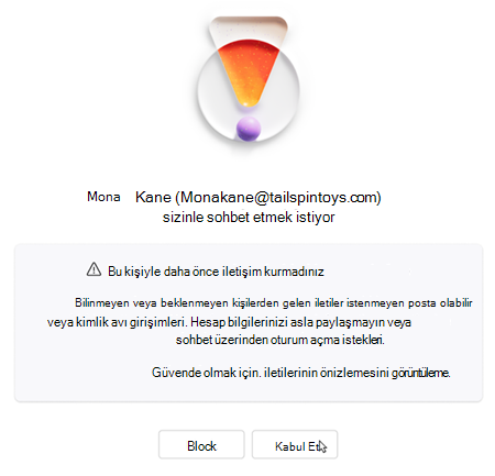 Kullanıcıdan yeni sohbeti kabul etmesini veya engellemesini isteyen metin