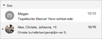 Zaman damgasının da gösterildiği ileti önizlemesini içeren iletilerin ekran görüntüsü.