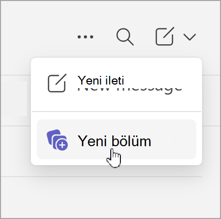 Ayrı görünüm sohbetindeyken yeni öğeler seçildikten sonra görünen yeni mesaj ve yeni bölüm seçeneğinin ekran görüntüsü.