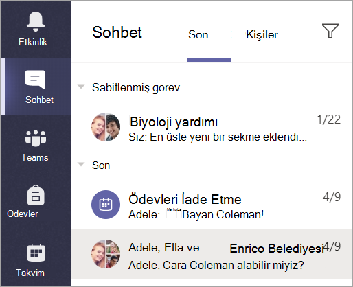 Uygulama çubuğundan  Sohbet’i seçin.