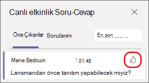 Onaylayan başparmak simgesini seçin