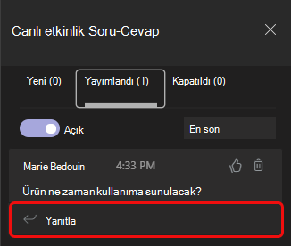 Yayınlanan sekmesi ikinci sekmedir