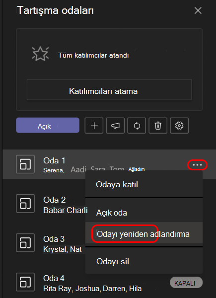 Tartışma odalarını yeniden adlandırmayı gösteren resim.
