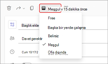 Teams toplantısında Durumlar olarak gösterilenler açılan menüsünün ekran görüntüsü.