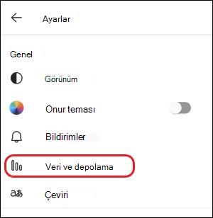 Teams-mobile-veri ve depolama ayarı