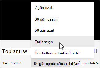 Kayıt sona erme süresi menüsü
