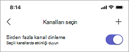 El Telsizi'nde Kanal seç ekranındaki Birden çok kanalı dinle iki durumlu düğmesi