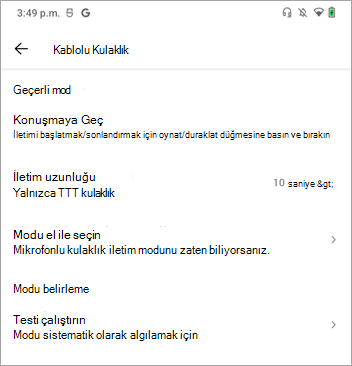 El Telsizi Konuş modu ayarlarına geç