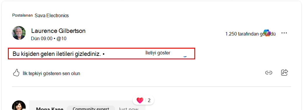 Kullanıcı iletilerinin gizlenmesinin sonuçları