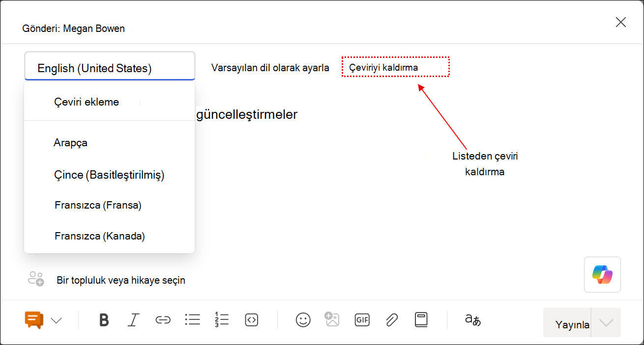 Çeviri özelliğiyle etkileşimleri gösteren ekran başlığı