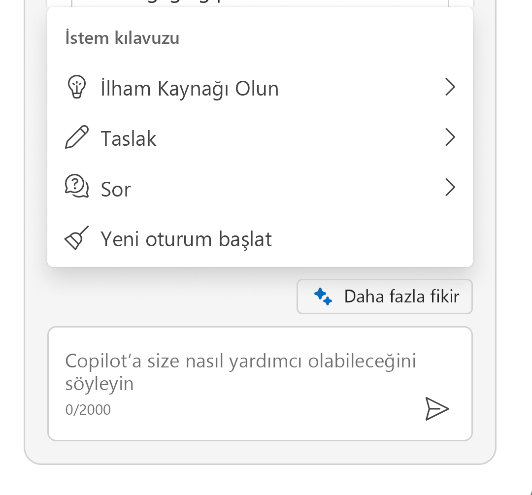Ekran görüntüsü, İstem kılavuzunu gösterecek şekilde genişletilmiş Sparkle menüsünü gösterir.