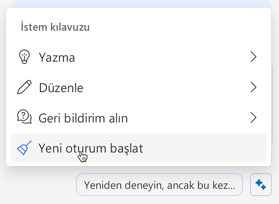 Sparkle menüsünden Copilots belleğinin nasıl temizleneceğini gösteren ekran görüntüsü.