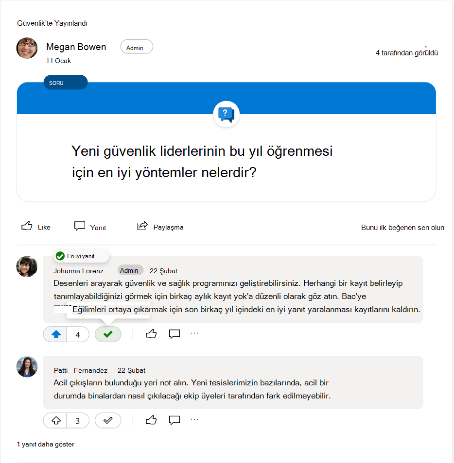 Bir Yammer sorusuna en iyi yanıtın işaretini kaldırma